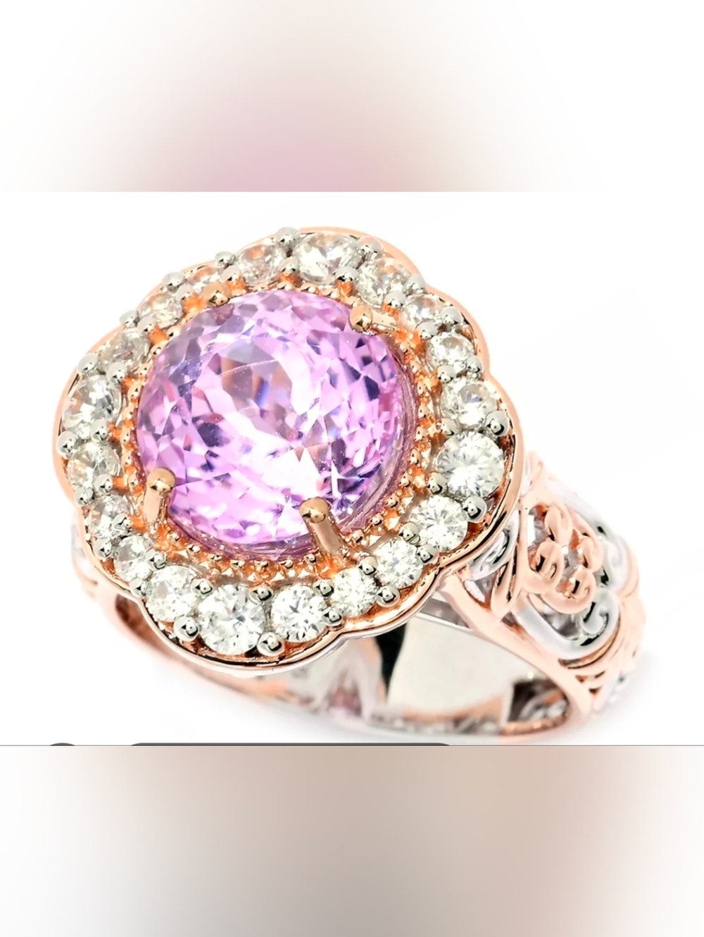 Natural Kunzite & Zircon Ring Palladium Sterling Silver 18k Rose Gold Sz 8!
